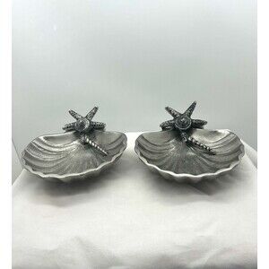 Scalloped Aluminum with Matte Pewter Shell Ocean Beach Serving or Trinket Dish